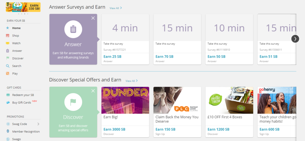 Screenshot of swagbucks