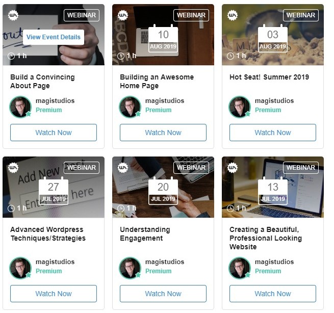 Screen shot of wealthy affiliate webinars