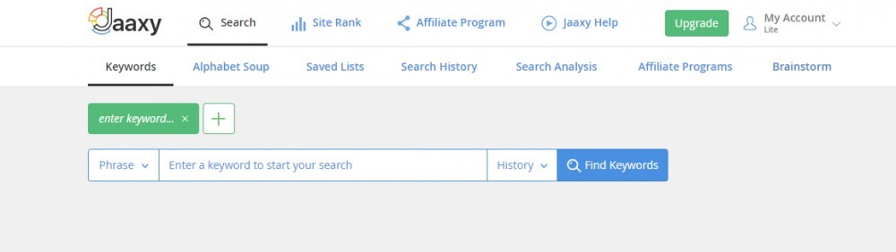 Jaaxy keyword research page